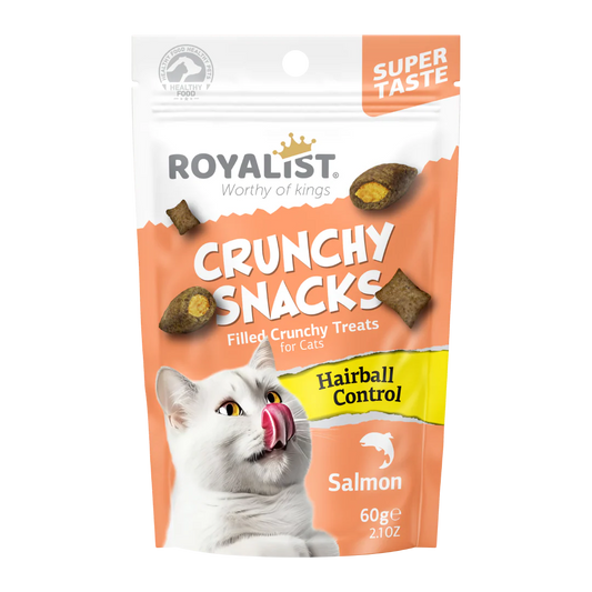 Royalist Crunshy Snacks hairball control with salmon 60g for cats