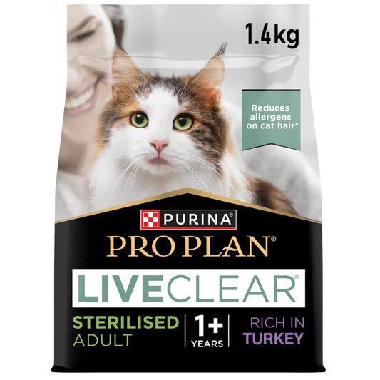 Pro Plan LiveClear Sterilised Adult Allergen Reducing Dry Cat Food with Turkey 1.4 kg