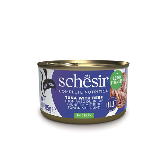 Schesir Cat Food in Jelly – Tuna with Beef Fillets 85g Can 1x56